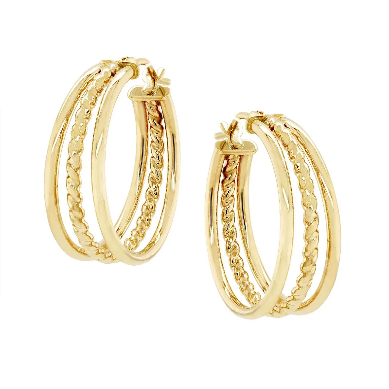 Classic Engagement Bands For Traditional Look-YELLOW GOLD TRIPLE ROW HOOPS