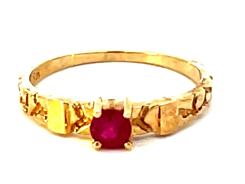 Vintage Engagement Rings For Retro Style-Red Ruby Ring in 14k Yellow Gold