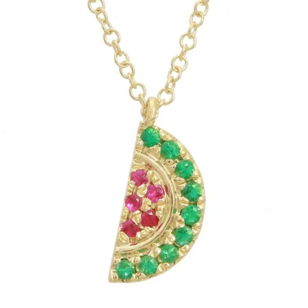 Simple Pendant Necklaces For Casual Wear-14k Yellow Gold Multi Gemstone Watermelon Necklace