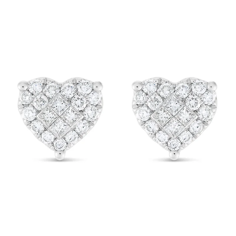 Elegant Drop Earrings For Formal Occasions-18k Cluster Diamond Heart-Shaped Stud Earrings