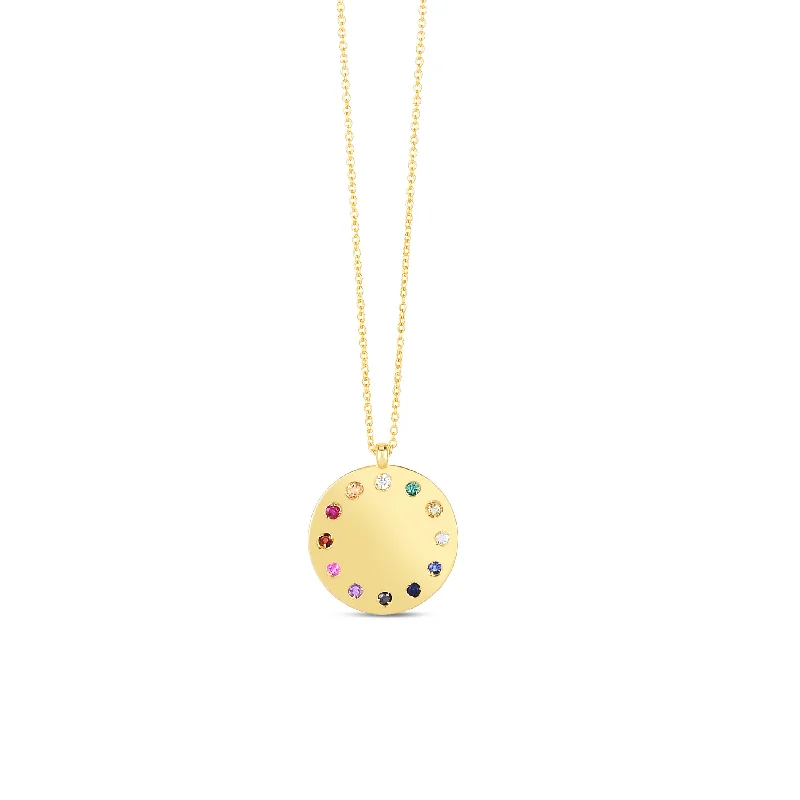 Elegant Crystal Necklaces For Special Events-14K Yellow Gold Gemstone Rainbow Dial Medallion Necklace