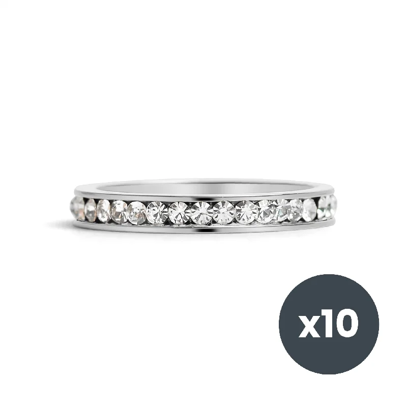 Vintage Rings For Collectors-10 Pack - CZ Eternity Stainless Steel Ring - April/Diamond - Size 3 / ETR1000