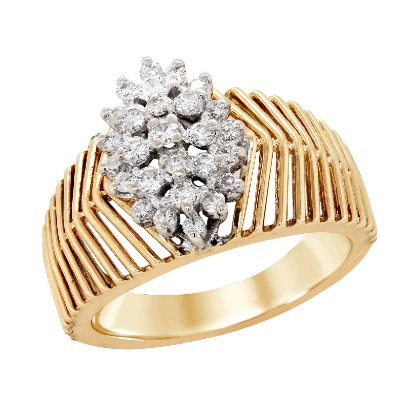 Stylish Infinity Rings For Special Gifts-YELLOW GOLD SPLIT SHANK FASHION RING WITH DIAMOND CLUSTER CENTER, 3/4 CT TW