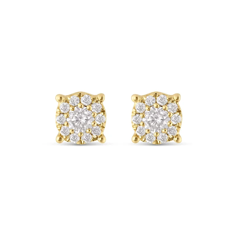 Affordable Handmade Earrings For Gifting-10K Yellow Gold Diamond Cluster Stud Earrings