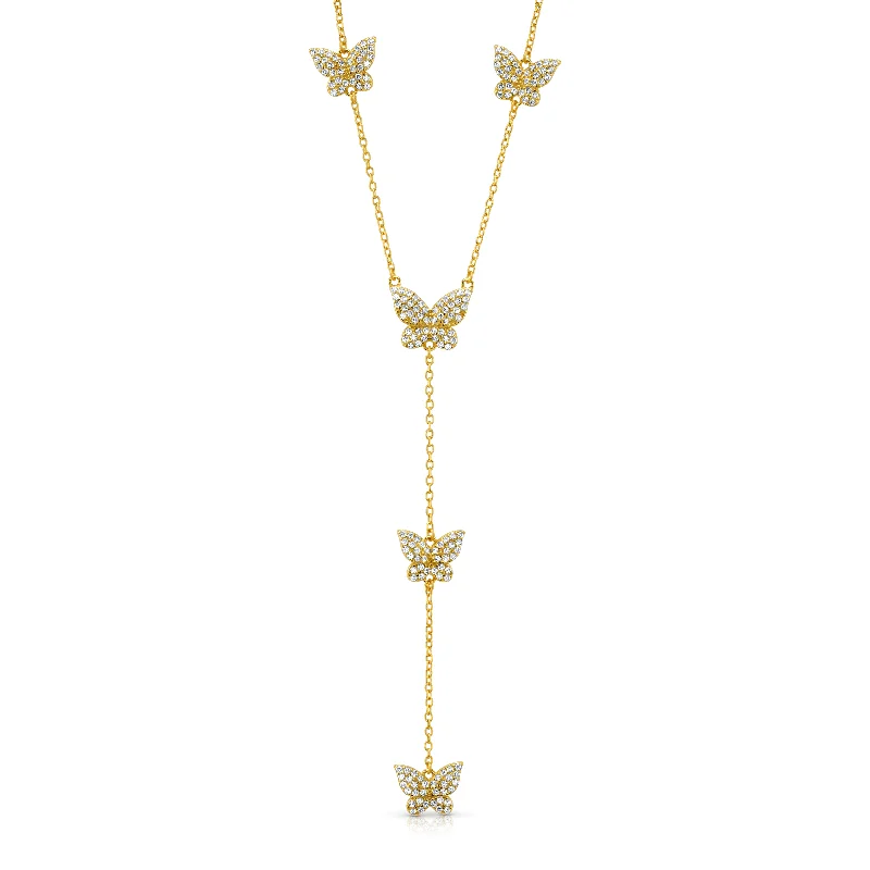 Vintage Gold Necklaces For Classic Style-NEW BEGINNINGS BUTTERFLY LARIAT NECKLACE, GOLD