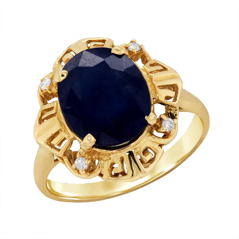 Adjustable Rings For Comfortable Fit-YELLOW GOLD OVAL SAPPHIRE STATEMENT RING, .04 CT TW