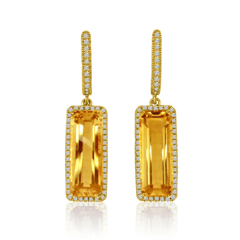 Bridal Earrings For Elegant Look-OCTAGON CITRINE DANGLE EARRINGS E3917