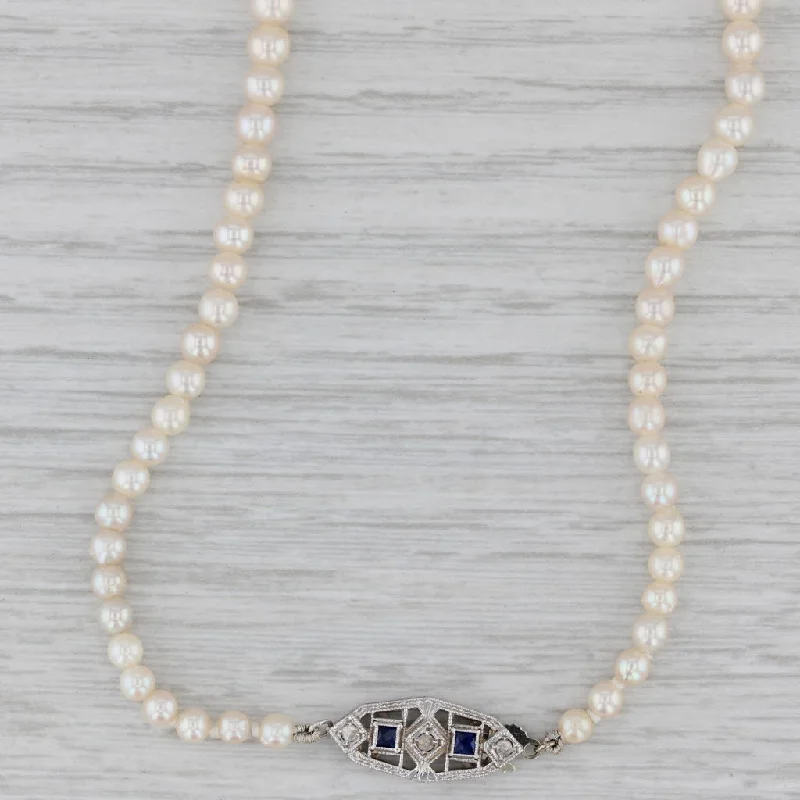 Classic Pearl Necklaces For Formal Events-Lab Created Sapphire Diamond Graduated Cultured Pearl Strand Necklace 14k Gold