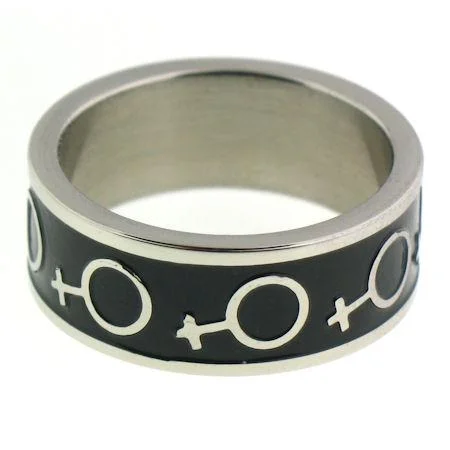 Gorgeous Custom Rings For Unique Weddings-Female Venus Symbol Black Center Stainless Steel Ring / RRJ0061