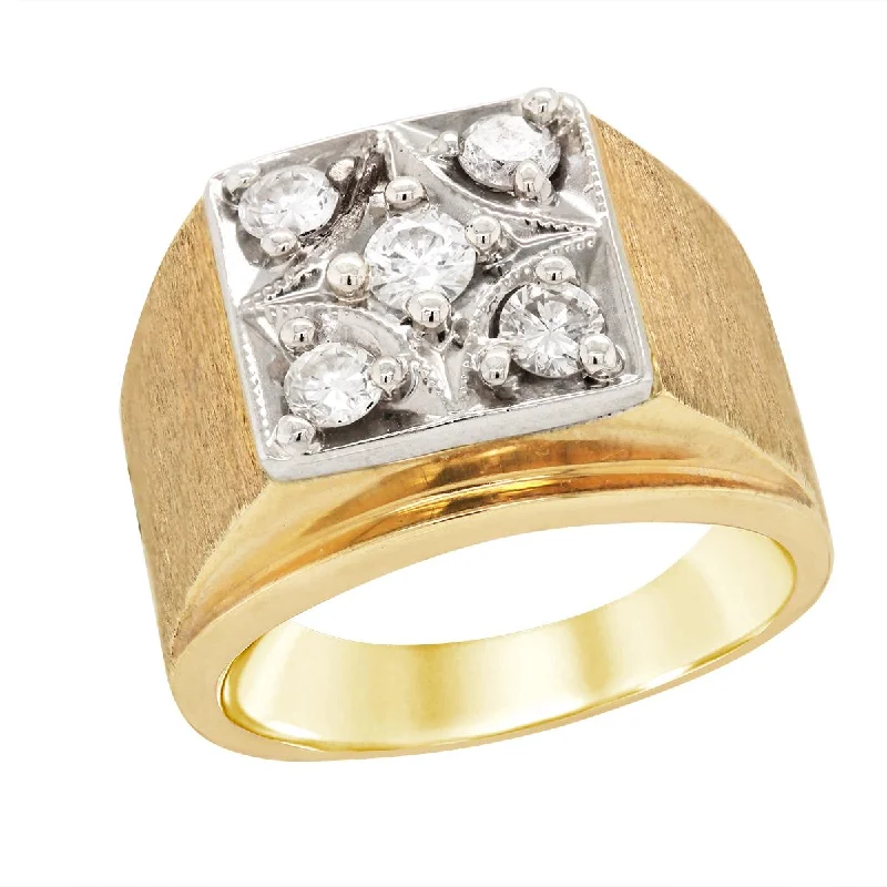 Artistic Handmade Rings For Unique Gifts-TWO-TONE GOLD MENS RING WITH 5 ROUND DIAMONDS, 1/2 CT TW