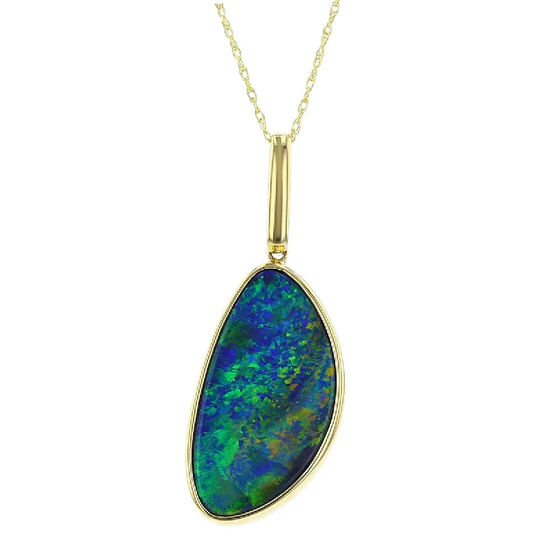 Customizable Bar Necklaces For Personal Gifts-14K Yellow Gold Black Opal Pendant Necklace