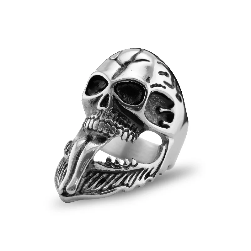 Personalized Promise Rings For Romantic Gestures-Polished Bearded Skull Stainless Steel Ring / SCR1003