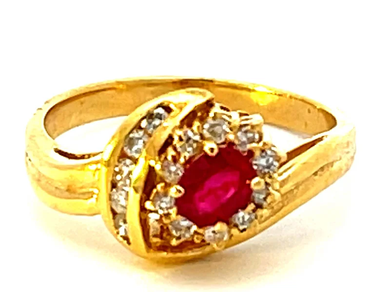 Statement Rings For Special Occasions-Red Ruby and Diamond Ring in 14k Yellow Gold