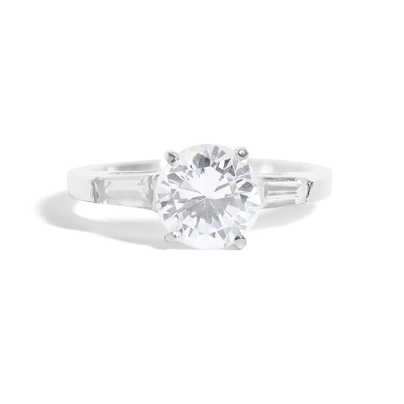 Timeless Solitaire Rings For Engagement-Sterling Silver CZ Solitaire Statement Ring / SSR0176