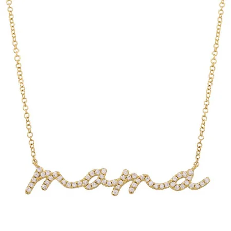 Stylish Rose Gold Necklaces For Modern Fashion-14k Yellow Gold Mama Diamond Necklace