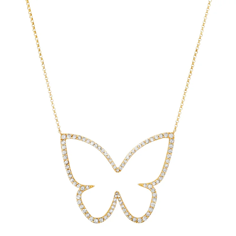 Chunky Gold Necklaces For Statement Look-MONARCH DIAMOND BUTTERFLY NECKLACE, 14kt GOLD