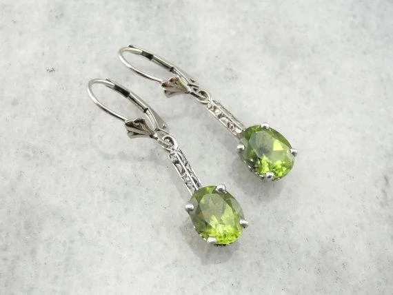 Best Earrings For Sensitive Ears-Peridot and White Gold Art Deco Earrings