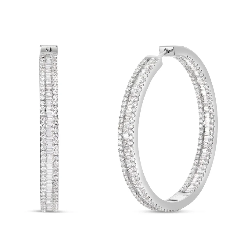 Trendy Earrings For New Year Parties-14K White Gold 2.10ct Baguette Diamond Hoop Earrings