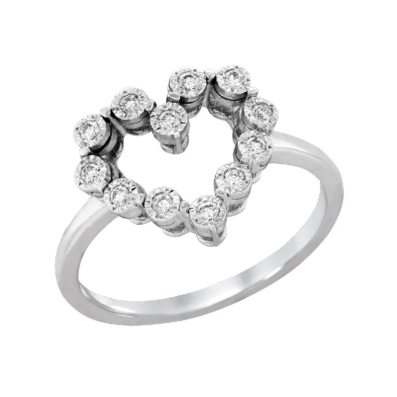 Luxury Engagement Rings For Proposal-WHITE GOLD OPEN HEART RING WITH DIAMONDS, .15 CT TW