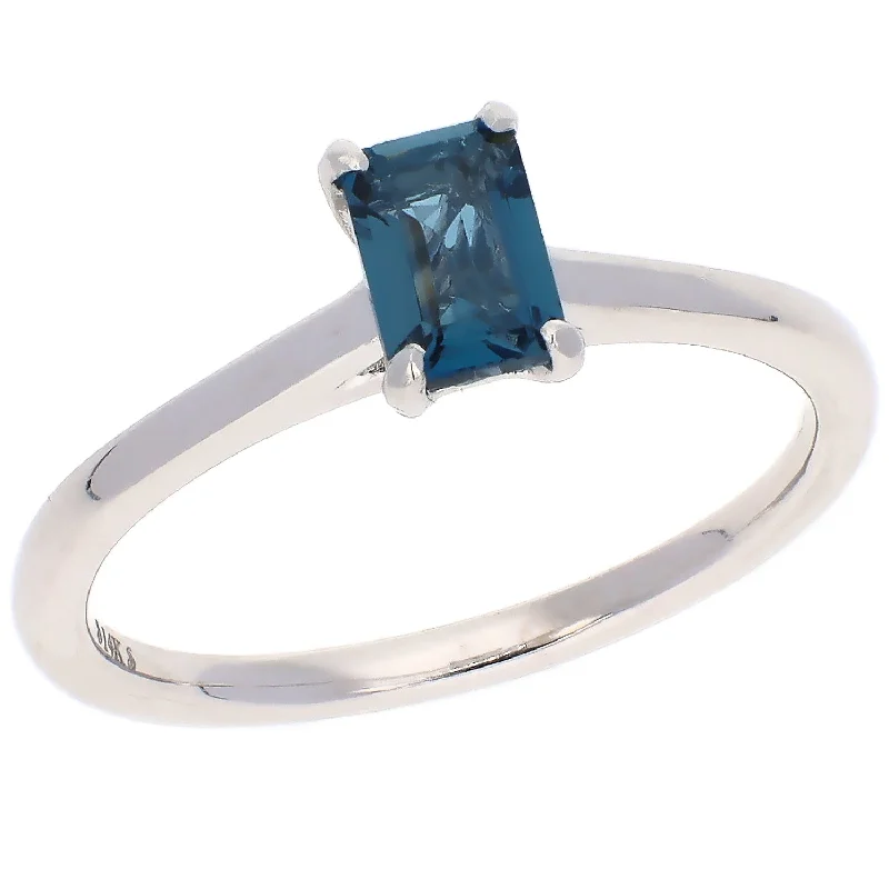 Artistic Handmade Rings For Unique Gifts-14K White Gold Emerald Cut London Blue Topaz Ring