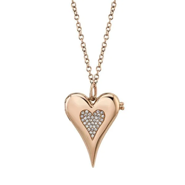 Gemstone Necklaces For Colorful Touch-14K Rose Gold Diamond Pave Heart Locket Necklace