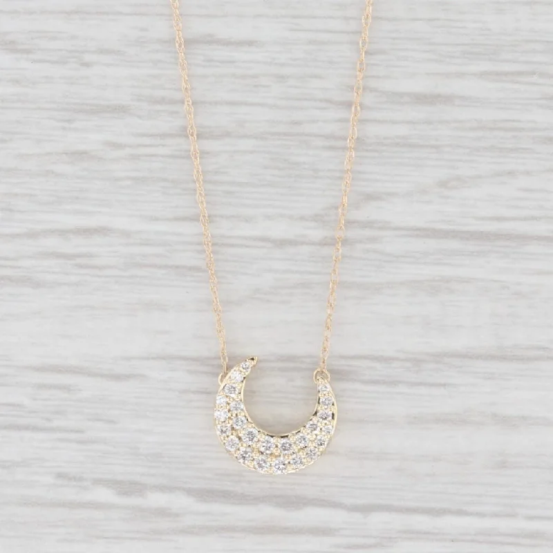 Trendy Layered Necklaces For Fashion-New 0.24ctw Diamond Crescent Moon Stationary Pendant Necklace 10k Gold 16"