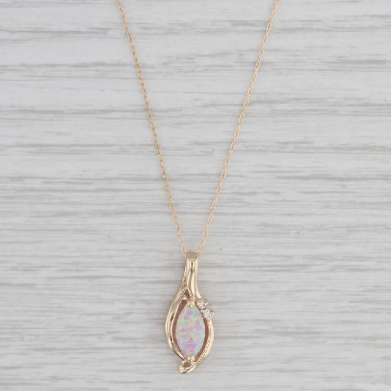 Elegant Chain Necklaces For Brides-Lab Created Opal Cubic Zirconia Pendant Necklace 10k Yellow Gold 18"