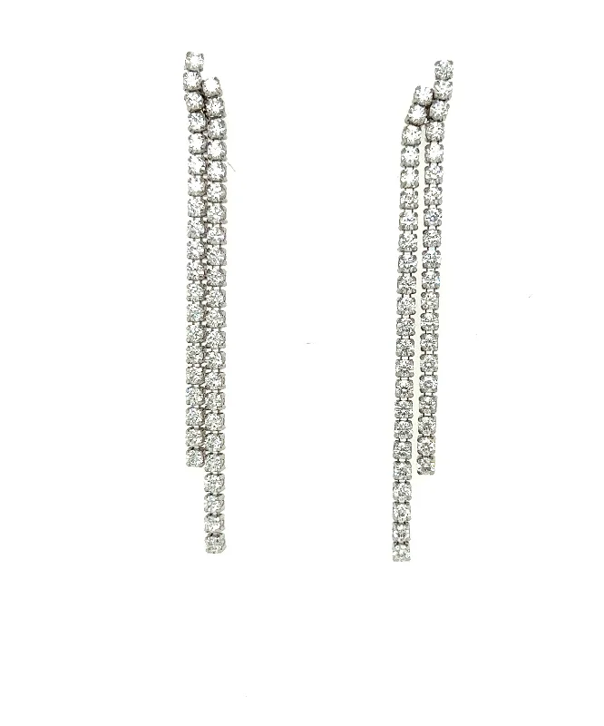 Spherical Earrings For Fashionistas-Two Row Diamond Line Drop Earrings 493-JSA