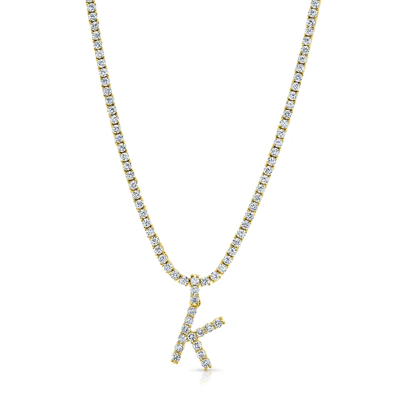 Chic Necklaces For Fashion-Forward Look-SIGNATURE TENNIS INITIAL NECKLACE, GOLD