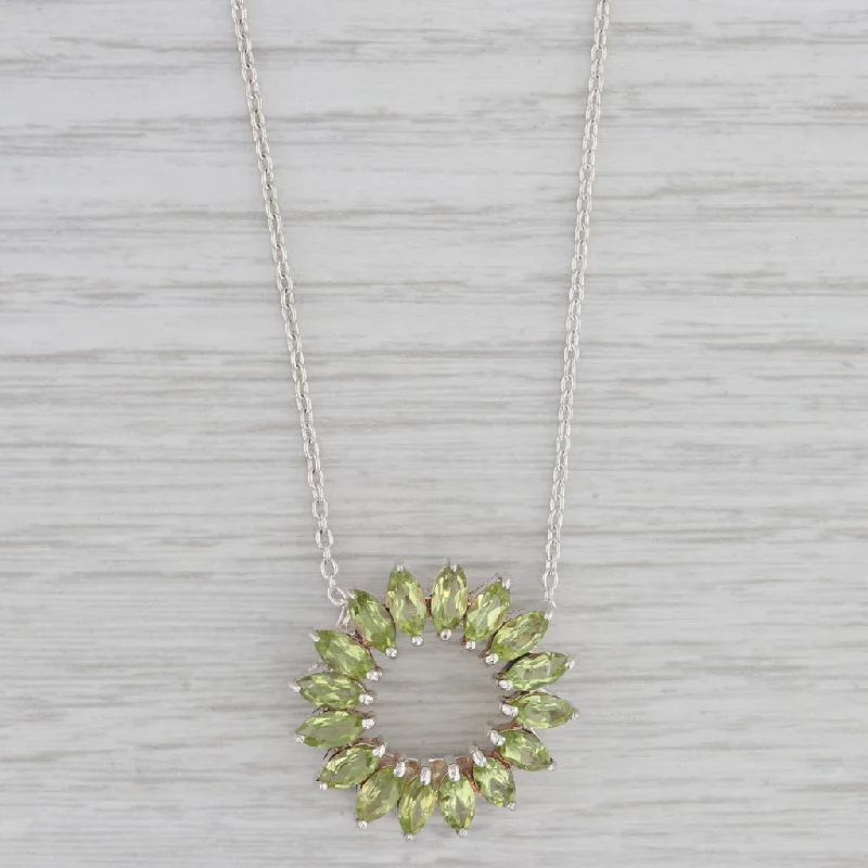 Fashionable Necklaces For Elegant Fashion-4.32ctw Peridot Wreath Pendant Necklace Sterling Silver 18" Cable Chain