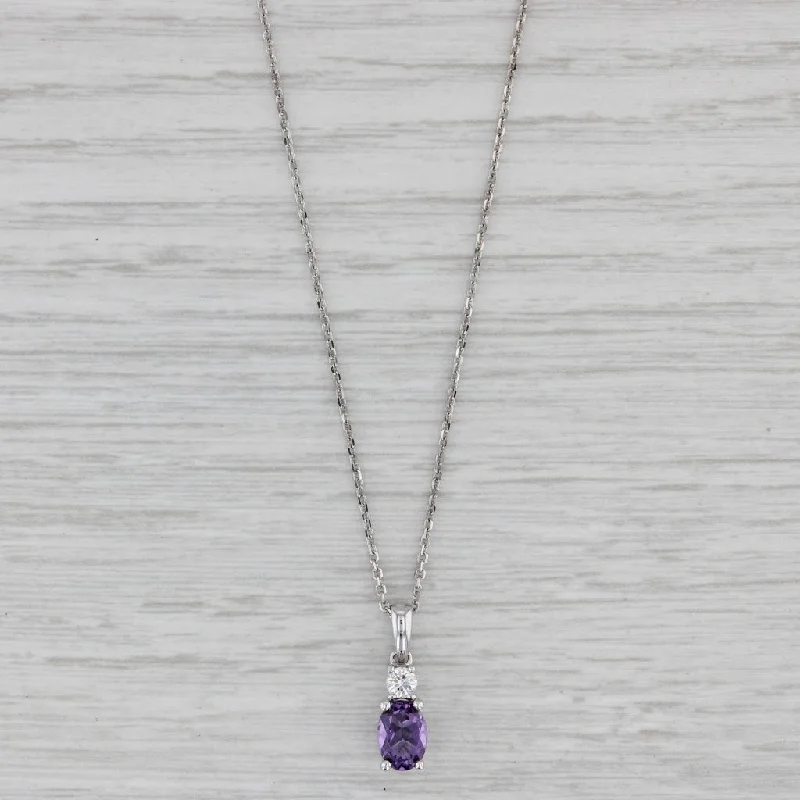 Layered Gold Necklaces For Fashion Enthusiasts-0.90ct Amethyst Diamond Pendant Necklace 14k White Gold 16-18" Cable Chain