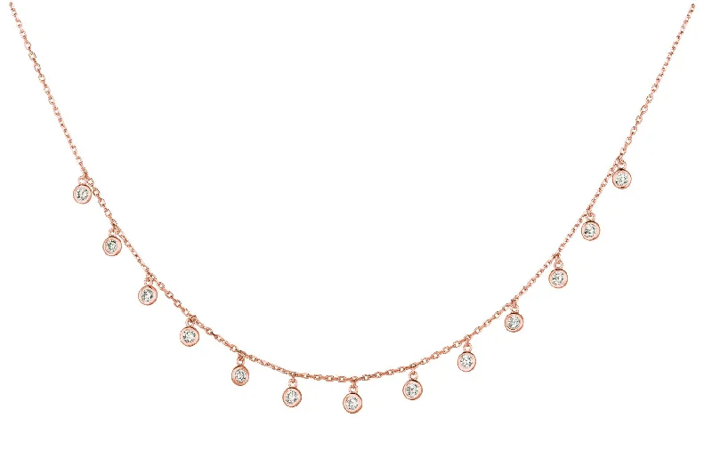 Handmade Gold Necklaces-14K Rose Gold Diamond Drop Dangle Necklace