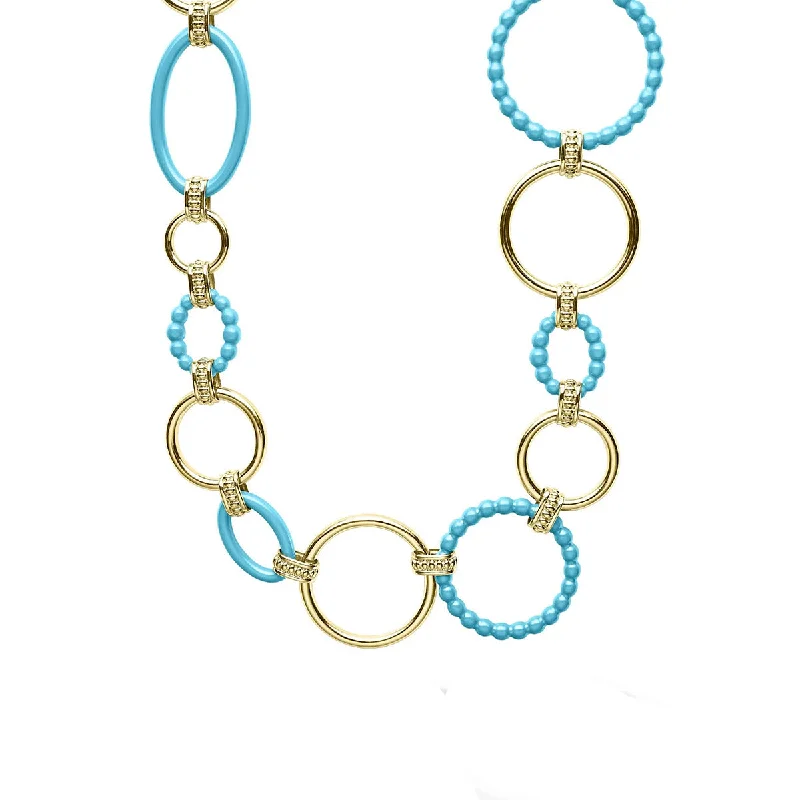 Trendy Pendant Necklaces For Fashion-Forward-18k Gold and Blue Ceramic Link Necklace