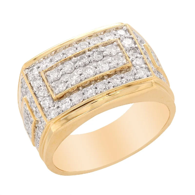 Simple Wedding Rings For Minimalist Brides-MEN'S YELLOW GOLD FASHION RING WITH 86 ROUND CUT DIAMONDS, 2.00 CT TW