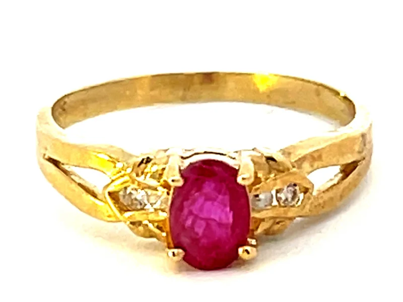 Custom Gold Wedding Bands For Brides-Red Ruby and Diamond Band Ring in 14k Yellow Gold