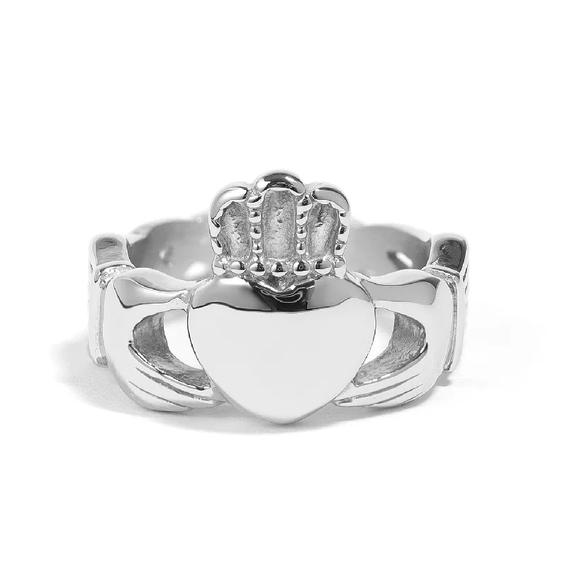 Elegant Diamond Wedding Bands For Brides-Stainless Steel Detailed Claddagh Ring / SCR4049