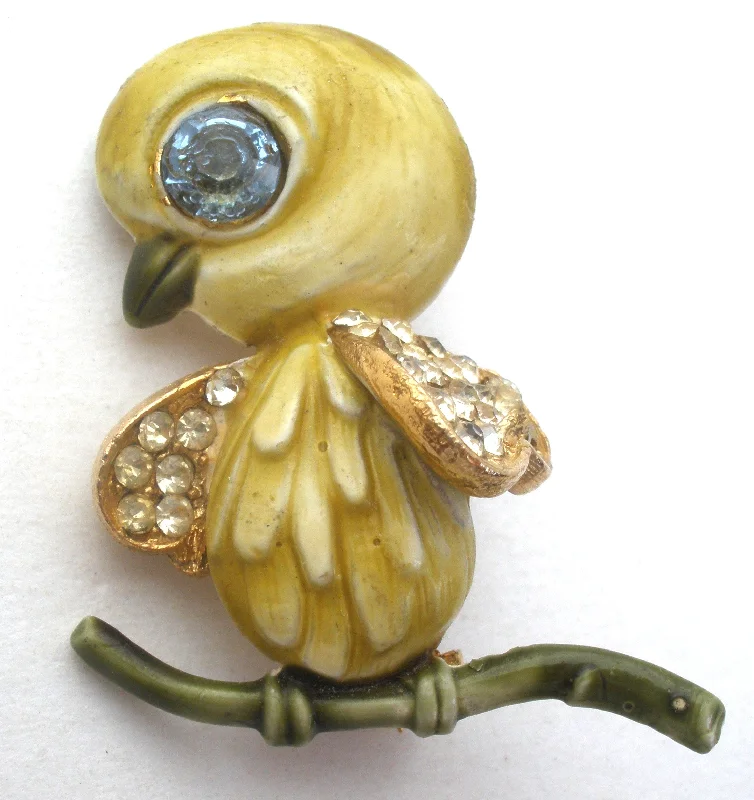 Custom Brooch For Evening Dresses-Har Bird Brooch Pin Enamel & Rhinestones Vintage