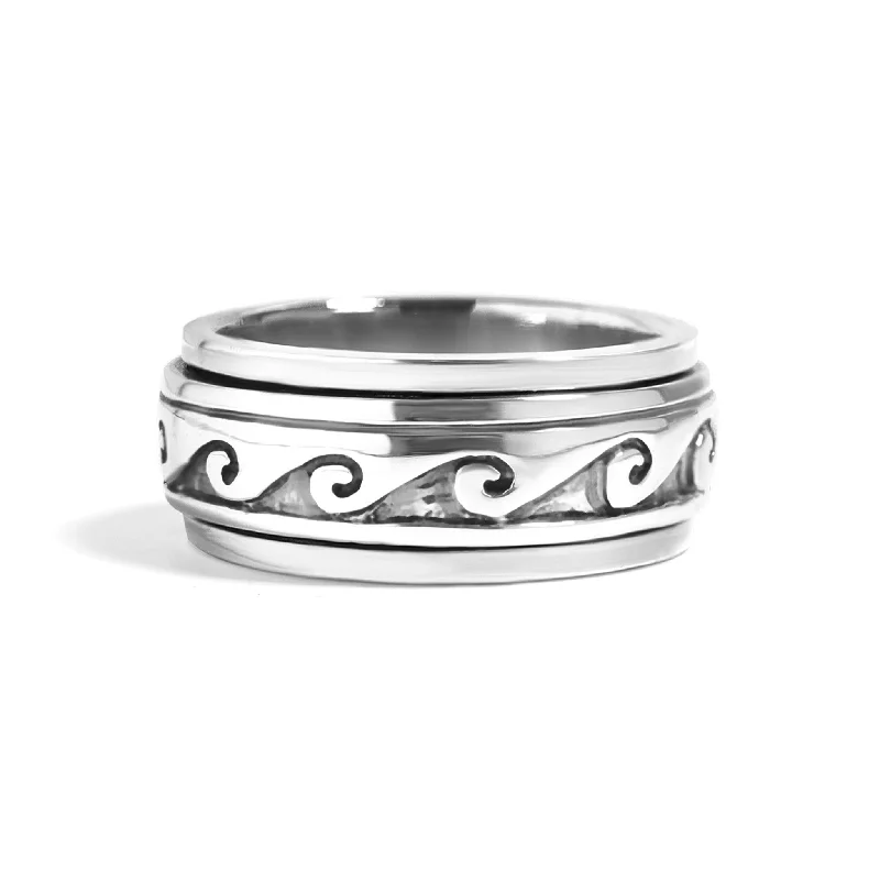 Beautiful Silver Rings For Fashion Wear-Sterling Silver Wave Spinner Ring / SSR0058