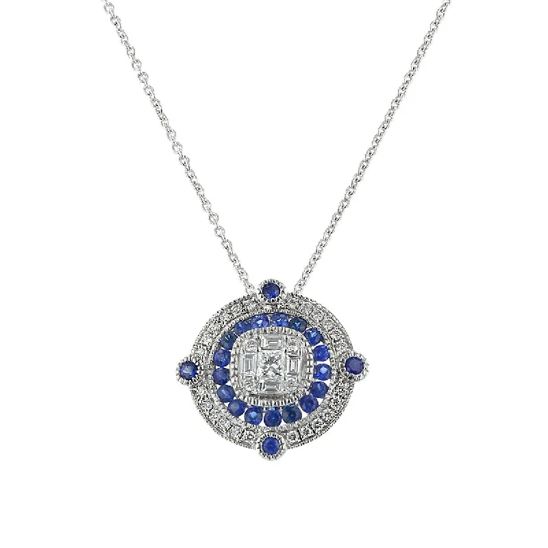 Best Necklaces For Everyday Wear-14K White Gold Diamond and Sapphire Necklace