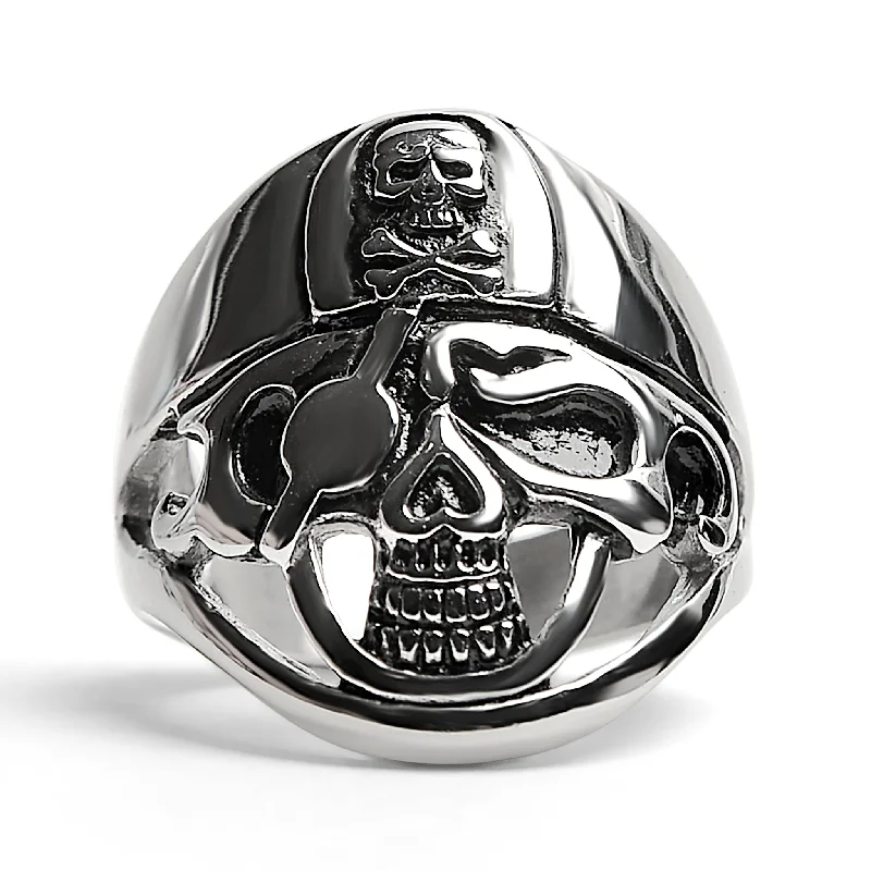 Minimalist Rose Gold Rings For Simple Style-Detailed Eye Patch Skull With Skull Hat Stainless Steel Ring / SCR4028