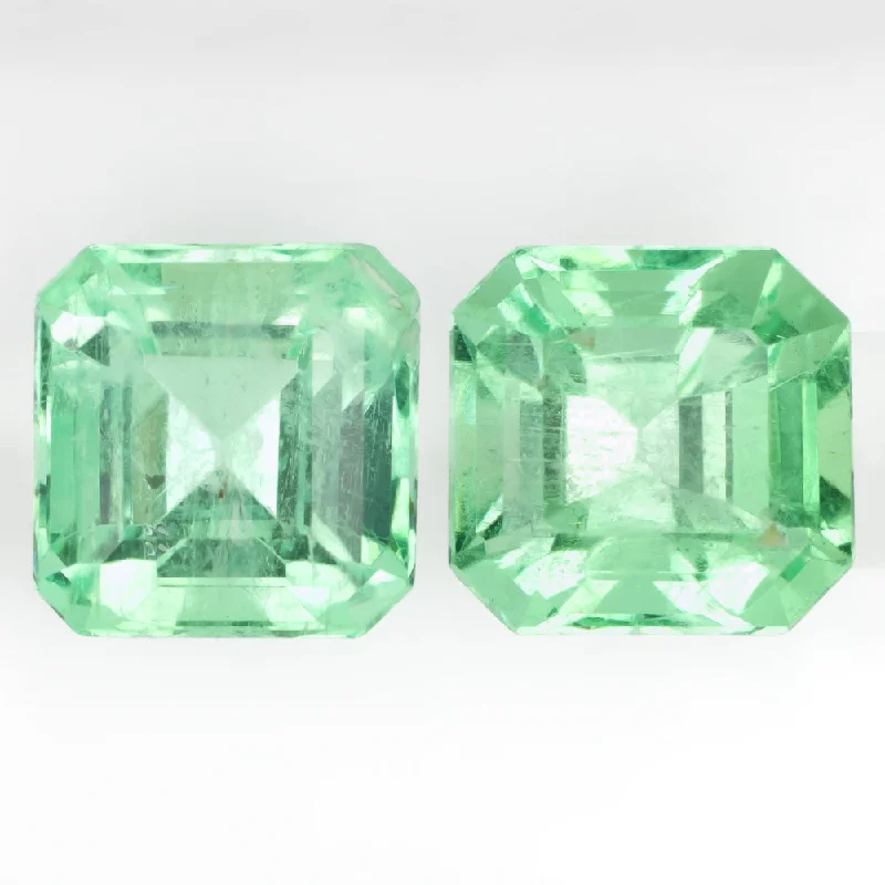 Elegant Diamond Earrings For Anniversary-4.23ct EMERALD PAIR STUD DROP EARRINGS ASSCHER CUT SQUARE LOOSE NATURAL PASTEL