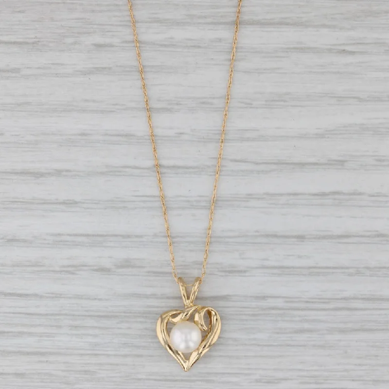 Chunky Necklaces For Bold Style-Cultured Pearl Open Heart Pendant Necklace 18k Yellow Gold Rope Chain