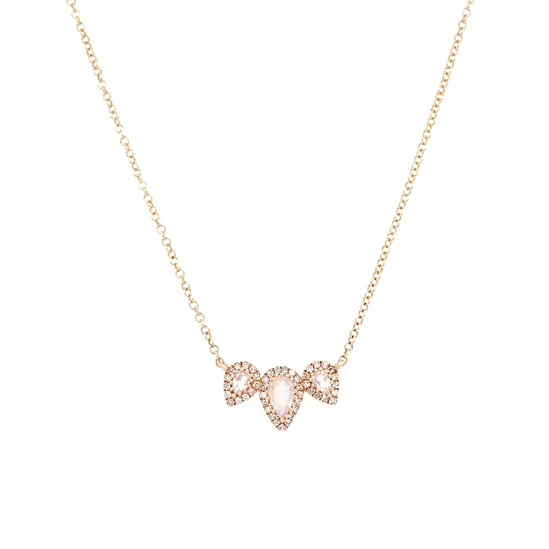 Long Gold Necklaces For Elegant Fashion-14K Rose Gold Round Diamond + Pear Shape Moonstone Necklace