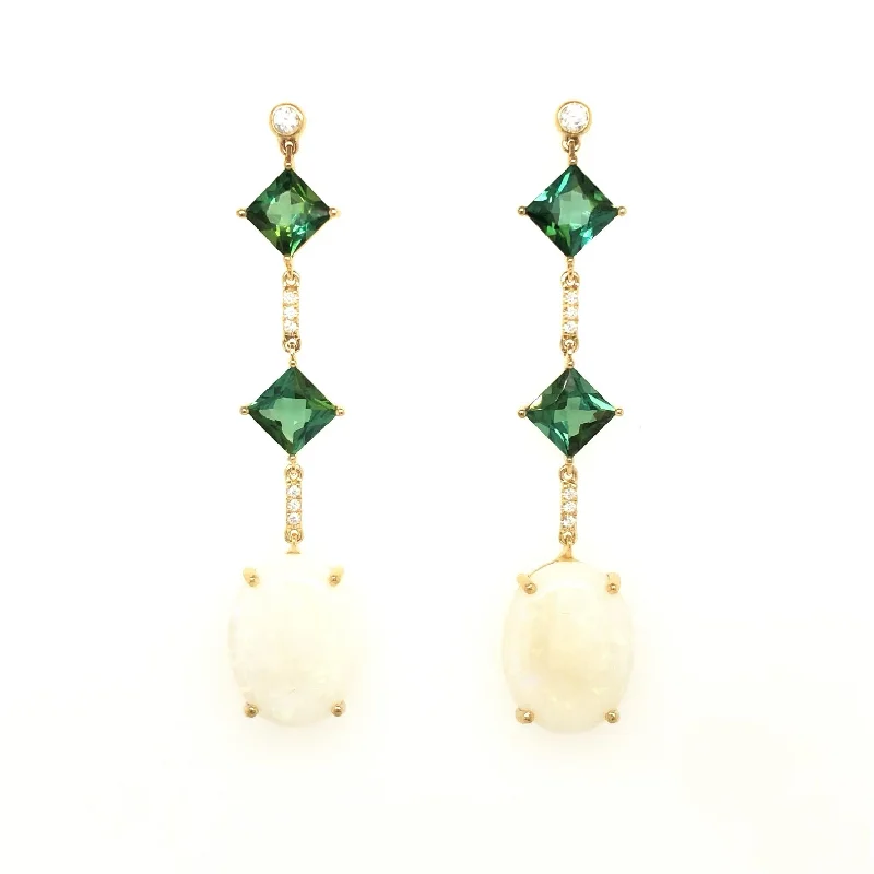 Classic Pearl Earrings For Brides-Green Tourmaline and Opal Earrings with Diamonds 2-JSA