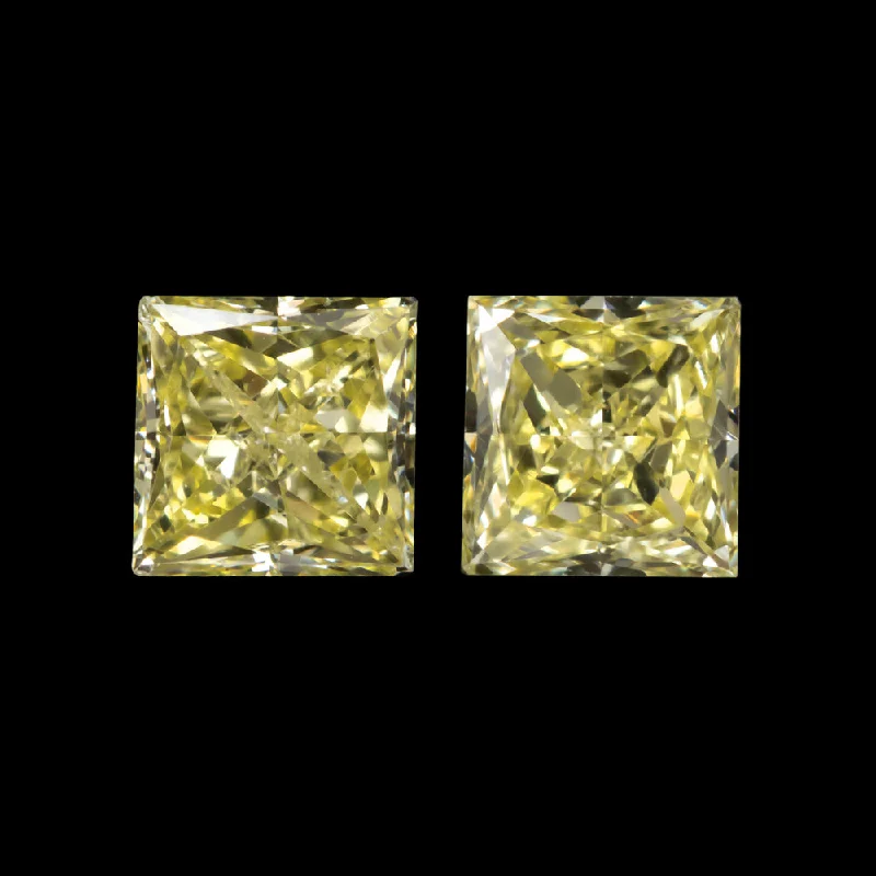 Gemstone Earrings For Sparkly Night Outfits-0.48ct FANCY YELLOW VS DIAMOND STUD EARRINGS PRINCESS CUT PAIR NATURAL 1/2 CARAT