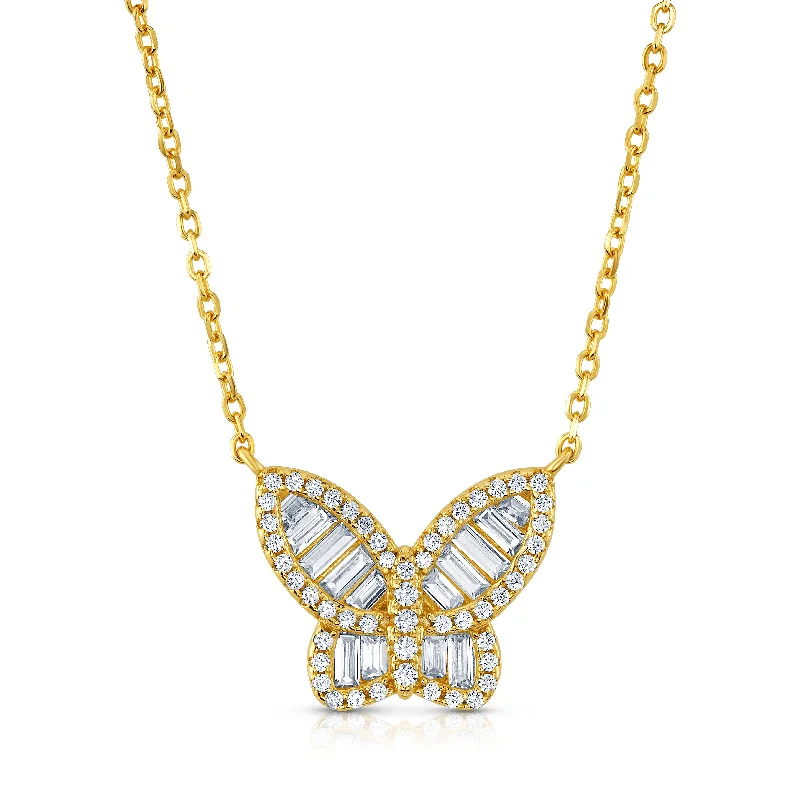 Long Gold Necklaces For Elegant Fashion-BAGUETTE BEAUTY BUTTERFLY NECKLACE, GOLD