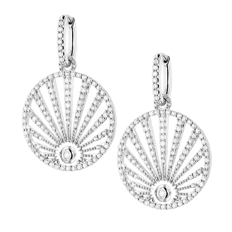 Crystal Earrings For Glamorous Night Events-Pave Diamond Sunrise Earrings on Oval Huggie Hoops  E0000653