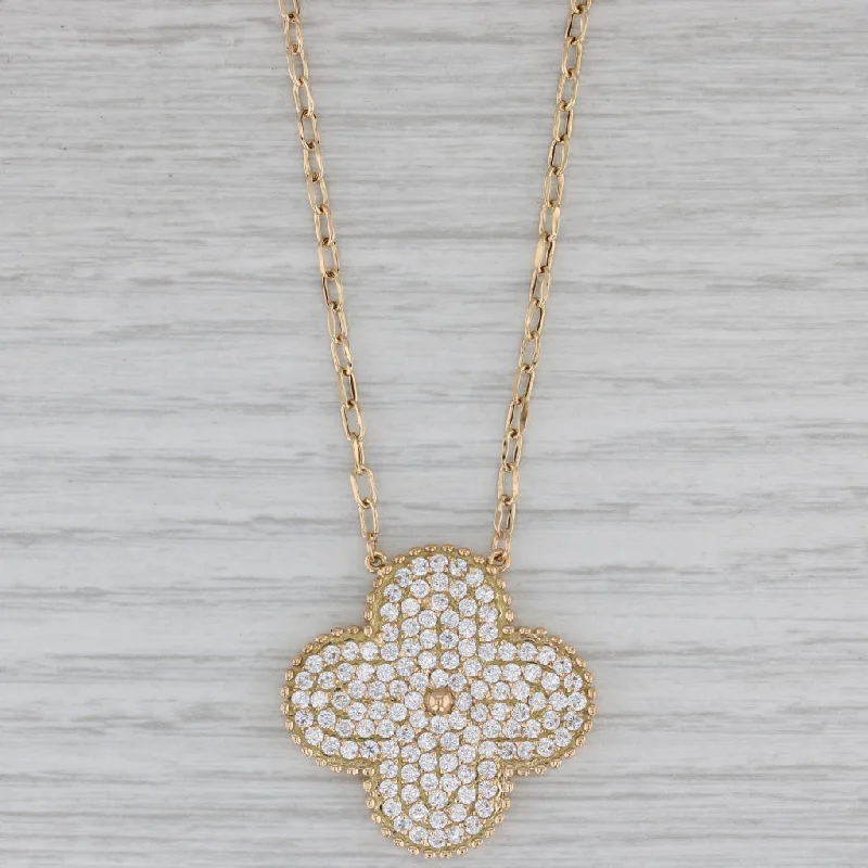 Designer Necklaces For Exclusive Style-Cubic Zirconia Flower Pendant Necklace 18k Yellow Gold 18" Cable Chain