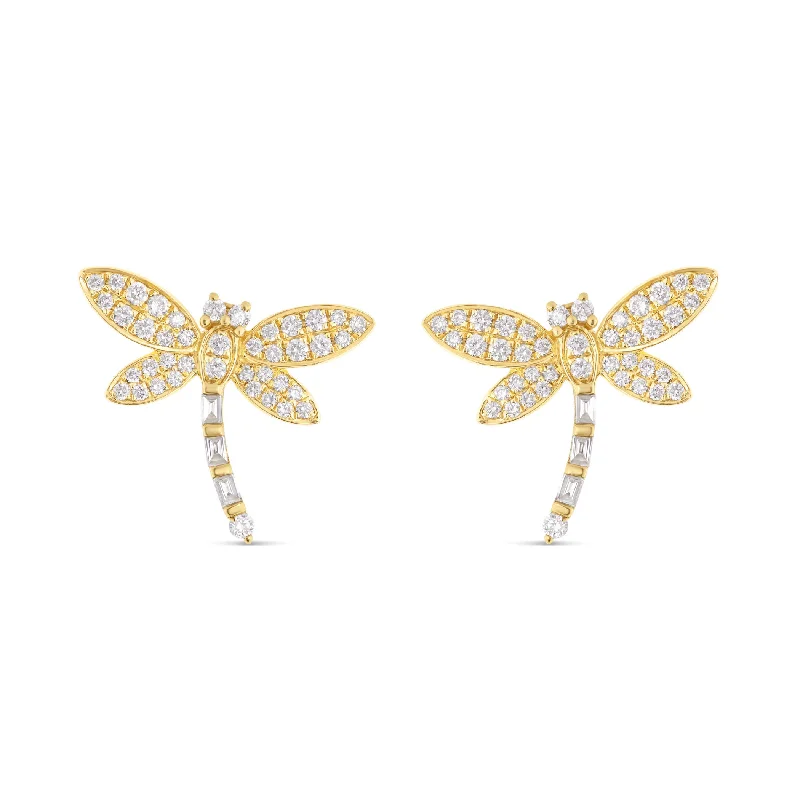 Bridal Earrings For Elegant Look-18K Gold 0.6ct Diamond Dragon Fly Stud Earrings