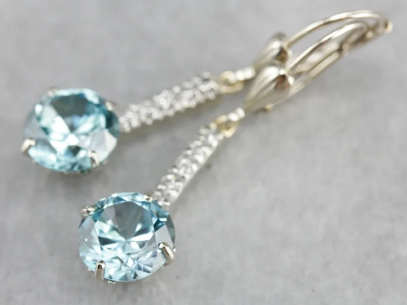 Sparkly Earrings For Holiday Parties-Blue Zircon Drop Earrings with Diamond Accents